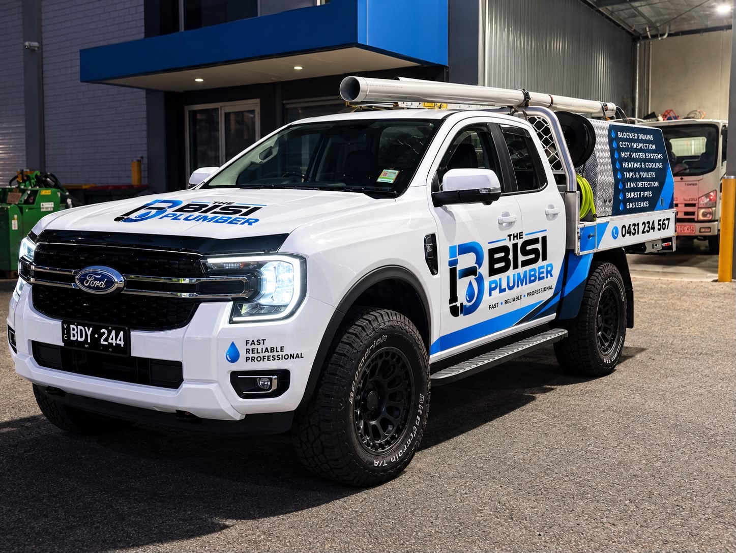 The Bisi Plumber branded Ford Ranger service ute in Melbourne